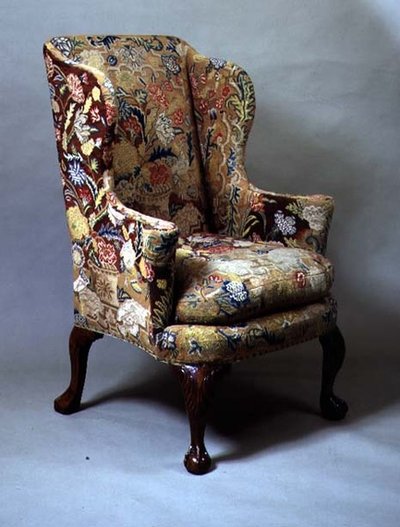 George I wing chair with contemporary needlework by English School